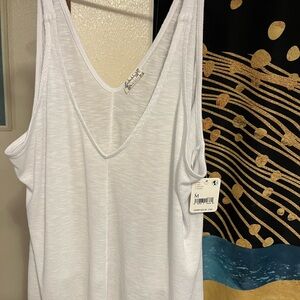 Free People White Ribbed Sleeveless Tank Top